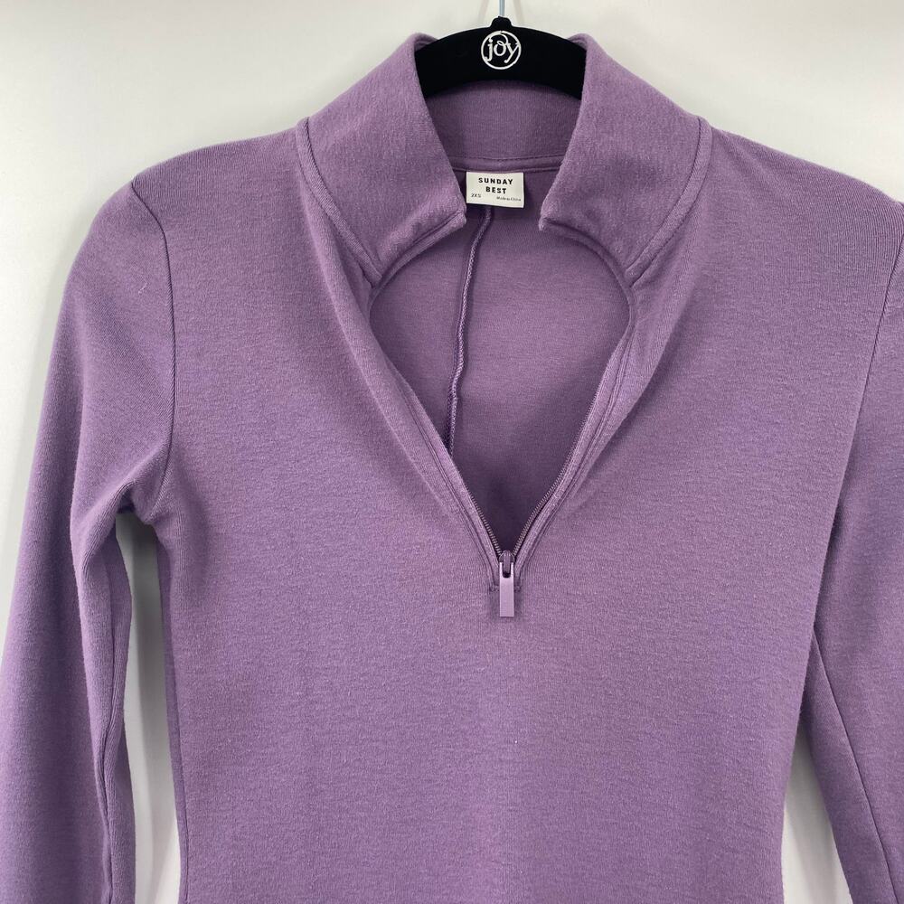 Aritzia Sunday Best Half Zip Mini Dress Long Sleeve Bodycon Violet Purple XXS - Picture 4 of 10